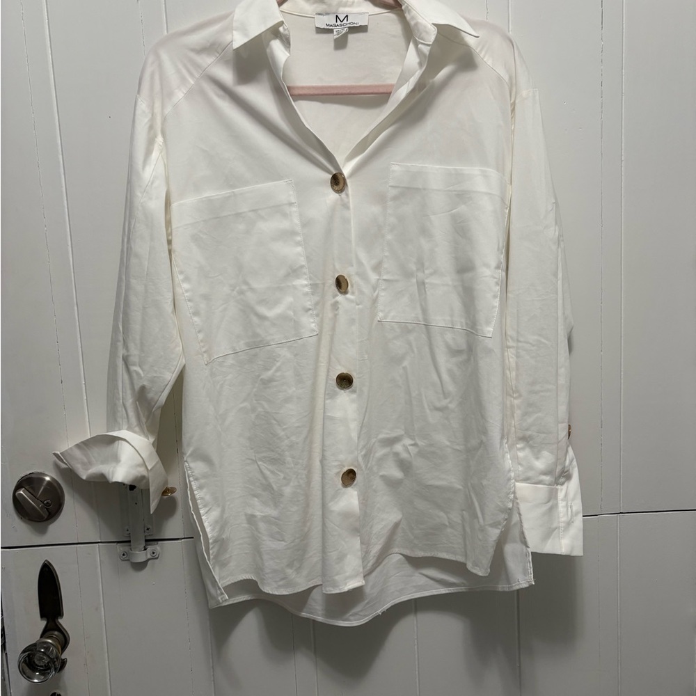 Magaschoni Cream Casual Button Down Shirt
